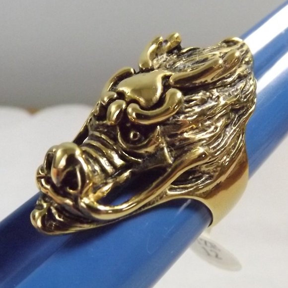Gold-Tone Metal Stainless Steel Dragon Head Ring, Size 12 - Picture 4 of 7
